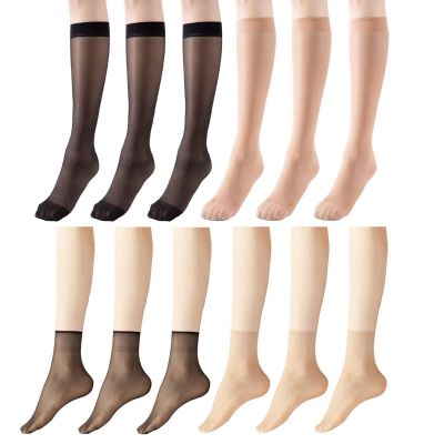 12 Pairs Sheer Tights for Women Knee High Stockings Sheer Mesh Calf Socks Pan...